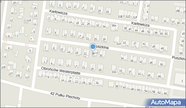 Białystok, Puszkina Aleksandra, 26, mapa Białegostoku