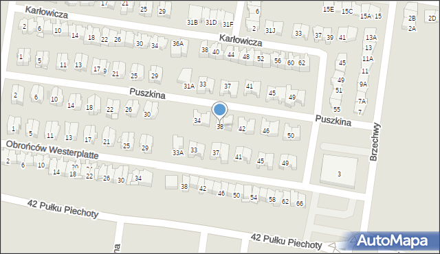 Białystok, Puszkina Aleksandra, 38, mapa Białegostoku