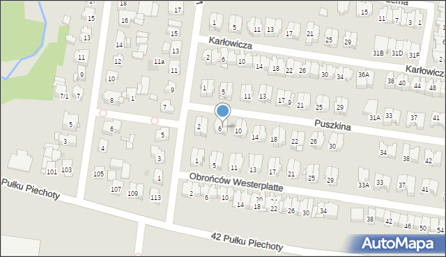 Białystok, Puszkina Aleksandra, 8, mapa Białegostoku