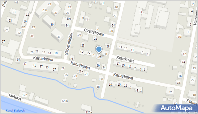 Bydgoszcz, Puszczykowa, 32a, mapa Bydgoszczy