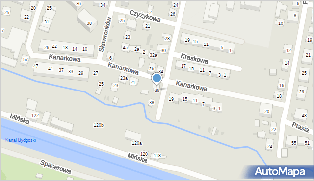 Bydgoszcz, Puszczykowa, 36, mapa Bydgoszczy