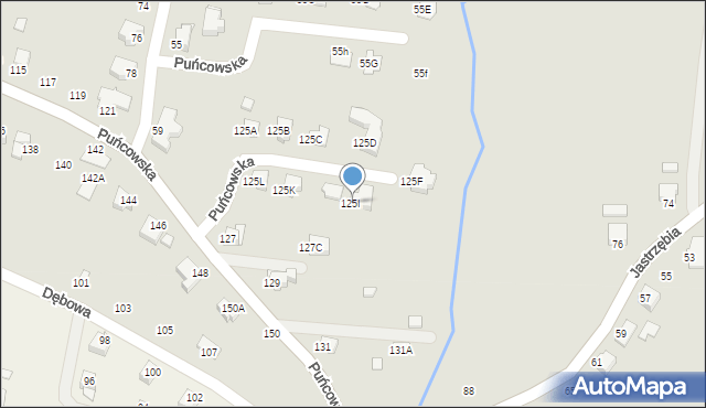 Cieszyn, Puńcowska, 125I, mapa Cieszyna