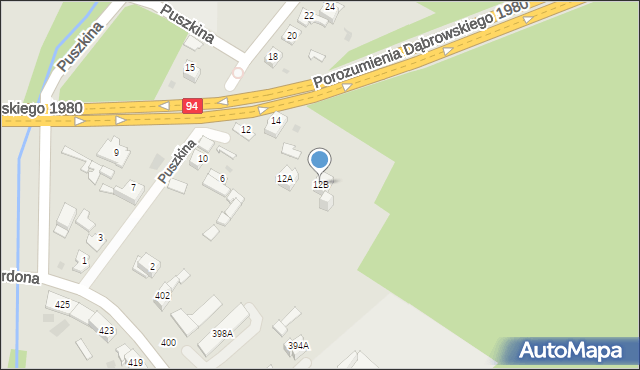 Dąbrowa Górnicza, Puszkina Aleksandra, 12B, mapa Dąbrowa Górnicza