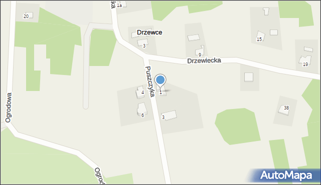 Drzewce, Puszczyka, 1, mapa Drzewce