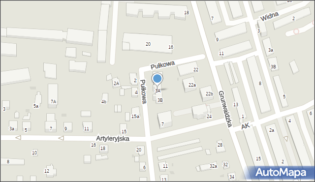 Gniezno, Pułkowa, 3A, mapa Gniezna