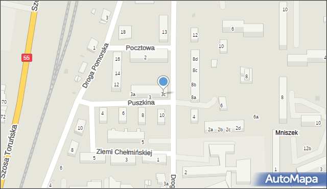 Grudziądz, Puszkina Aleksandra, 3c, mapa Grudziądza