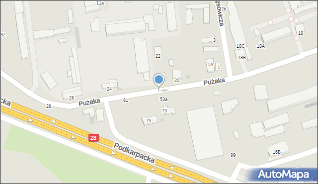 Krosno, Pużaka Kazimierza, 14b, mapa Krosna