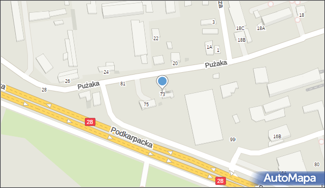 Krosno, Pużaka Kazimierza, 73, mapa Krosna