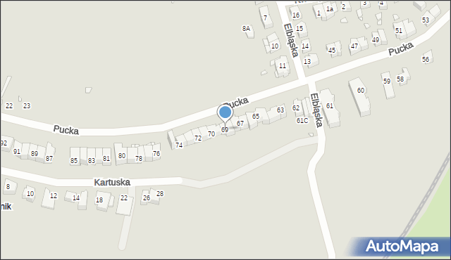 Szczecin, Pucka, 69, mapa Szczecina