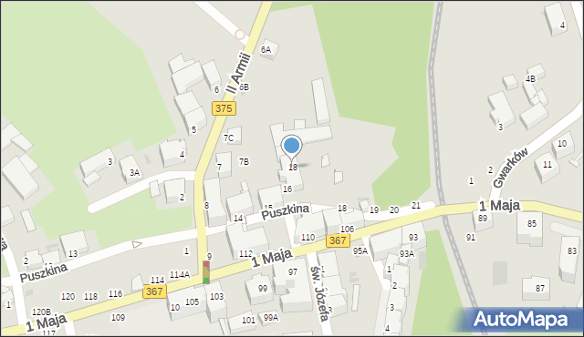 Wałbrzych, Puszkina Aleksandra, 18, mapa Wałbrzycha