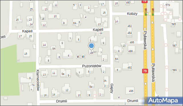 Warszawa, Puzonistów, 4A, mapa Warszawy