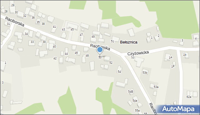 Bełsznica, Raciborska, 50, mapa Bełsznica