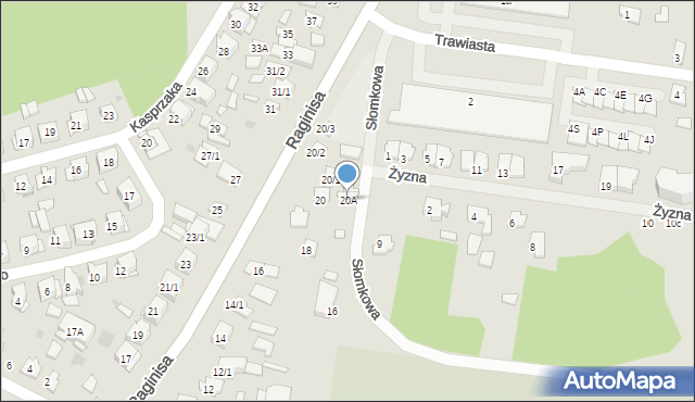 Białystok, Raginisa Władysława, mjr., 20A, mapa Białegostoku