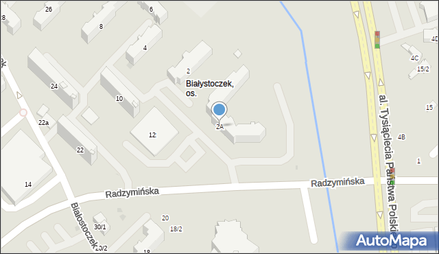 Białystok, Radzymińska, 2A, mapa Białegostoku