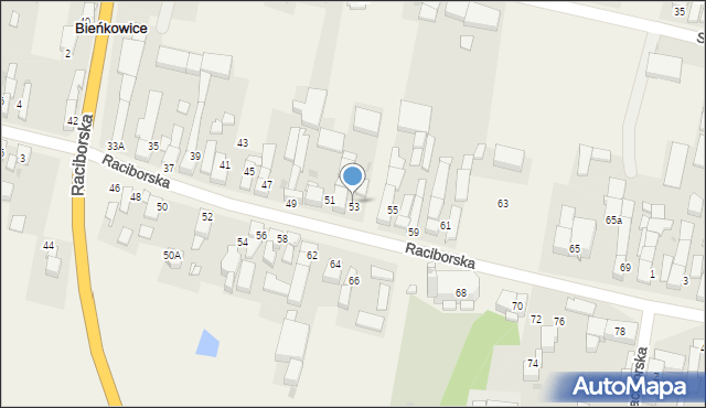 Bieńkowice, Raciborska, 53, mapa Bieńkowice
