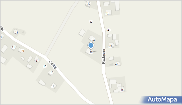 Celiny, Radosna, 36, mapa Celiny