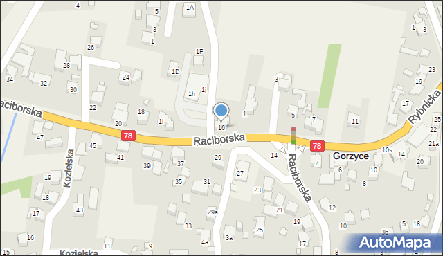 Gorzyce, Raciborska, 16, mapa Gorzyce