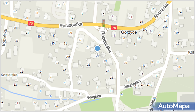 Gorzyce, Raciborska, 21, mapa Gorzyce