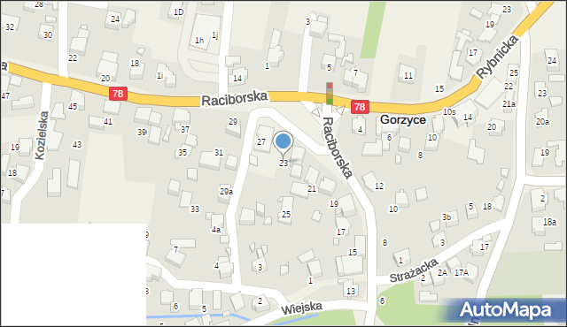 Gorzyce, Raciborska, 23, mapa Gorzyce