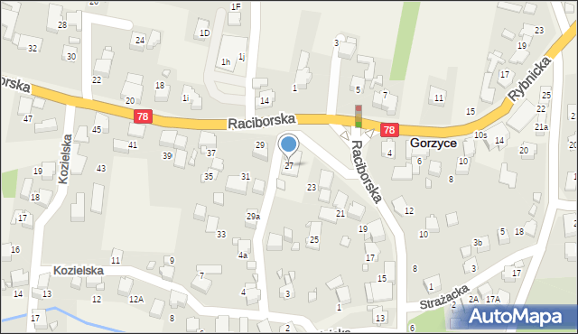 Gorzyce, Raciborska, 27, mapa Gorzyce