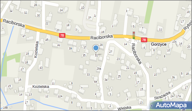 Gorzyce, Raciborska, 31, mapa Gorzyce