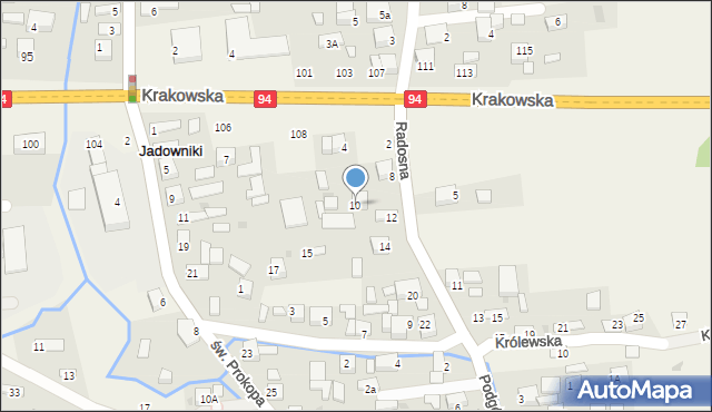 Jadowniki, Radosna, 10, mapa Jadowniki