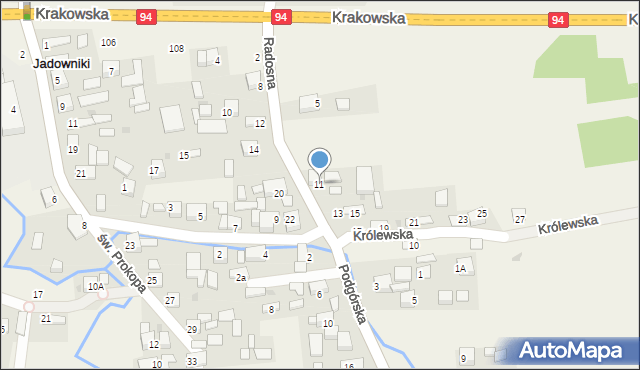 Jadowniki, Radosna, 11, mapa Jadowniki