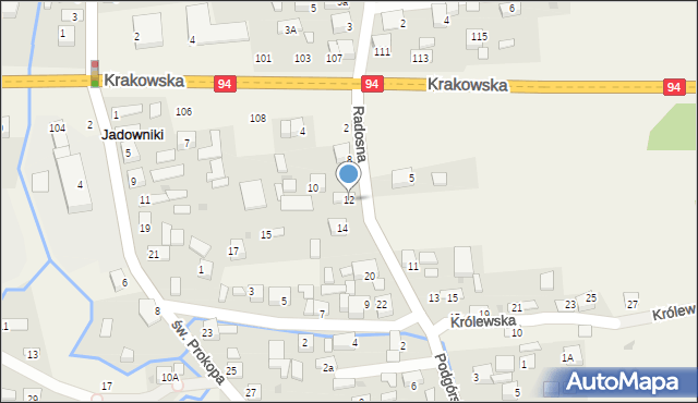 Jadowniki, Radosna, 12, mapa Jadowniki