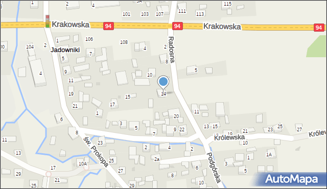 Jadowniki, Radosna, 14, mapa Jadowniki
