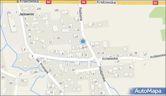Jadowniki, Radosna, 20, mapa Jadowniki
