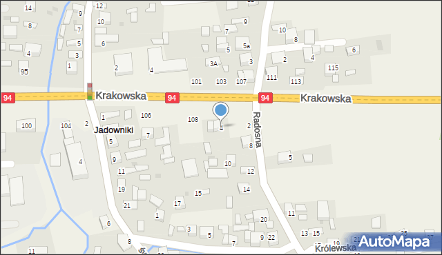 Jadowniki, Radosna, 4, mapa Jadowniki