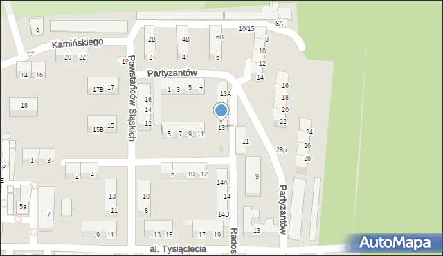 Jaworzno, Radosna, 13, mapa Jaworzno