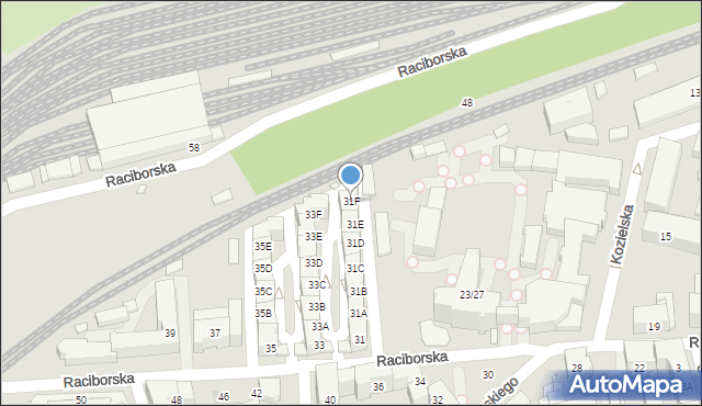 Katowice, Raciborska, 31F, mapa Katowic