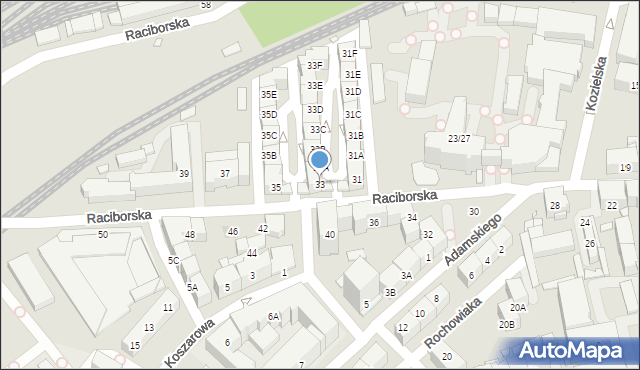 Katowice, Raciborska, 33, mapa Katowic