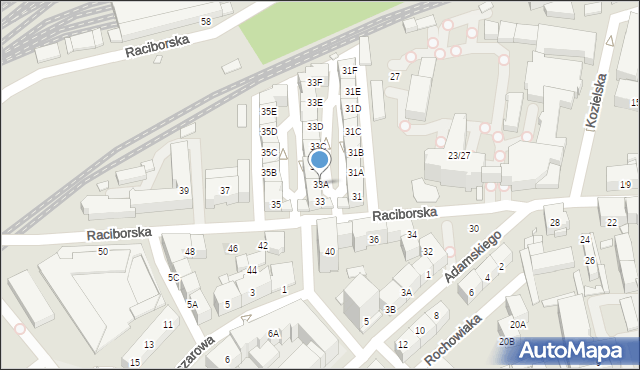 Katowice, Raciborska, 33A, mapa Katowic