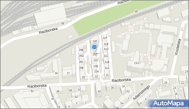 Katowice, Raciborska, 33D, mapa Katowic