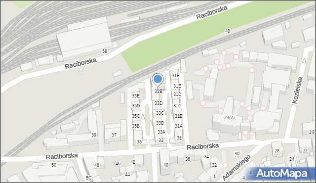 Katowice, Raciborska, 33E, mapa Katowic