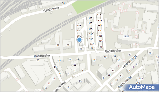 Katowice, Raciborska, 35A, mapa Katowic