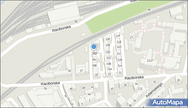 Katowice, Raciborska, 35D, mapa Katowic