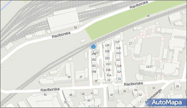Katowice, Raciborska, 35E, mapa Katowic