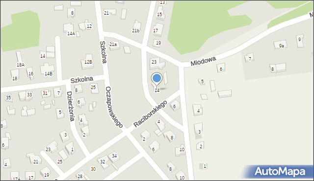 Konin, Raciborskiego Mariana, 14, mapa Konina