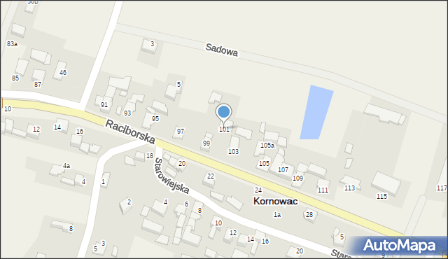 Kornowac, Raciborska, 101, mapa Kornowac