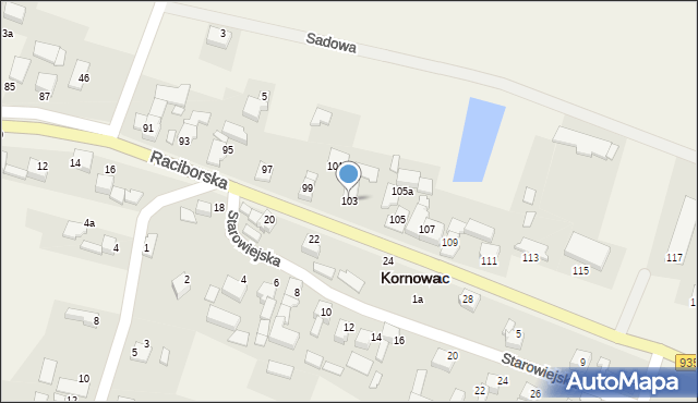 Kornowac, Raciborska, 103, mapa Kornowac