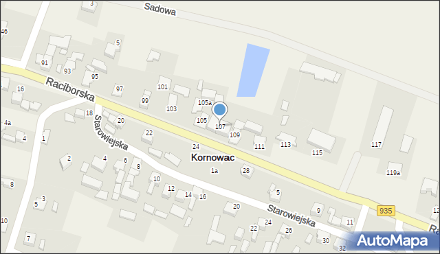 Kornowac, Raciborska, 107, mapa Kornowac