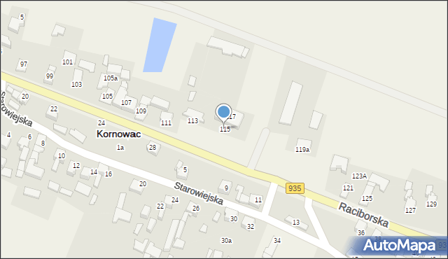 Kornowac, Raciborska, 115, mapa Kornowac