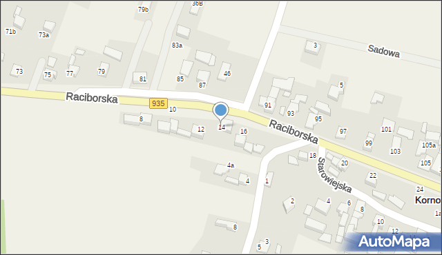 Kornowac, Raciborska, 14, mapa Kornowac