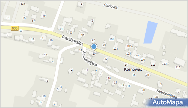 Kornowac, Raciborska, 20, mapa Kornowac