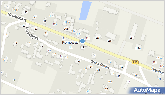 Kornowac, Raciborska, 28, mapa Kornowac