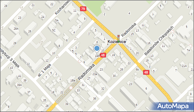 Kozienice, Radomska, 14A, mapa Kozienice