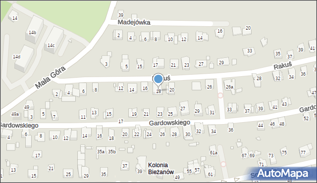 Kraków, Rakuś, 18, mapa Krakowa